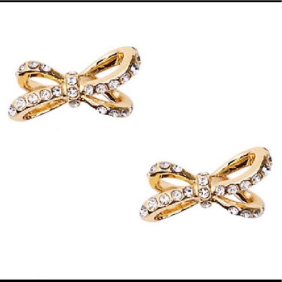 NEW KATE SPADE ♠️ GOLD SKINNY BOW PAVE STUD EARRINGS